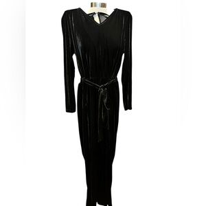 Black Velvet belted jumpsuit with side pockets